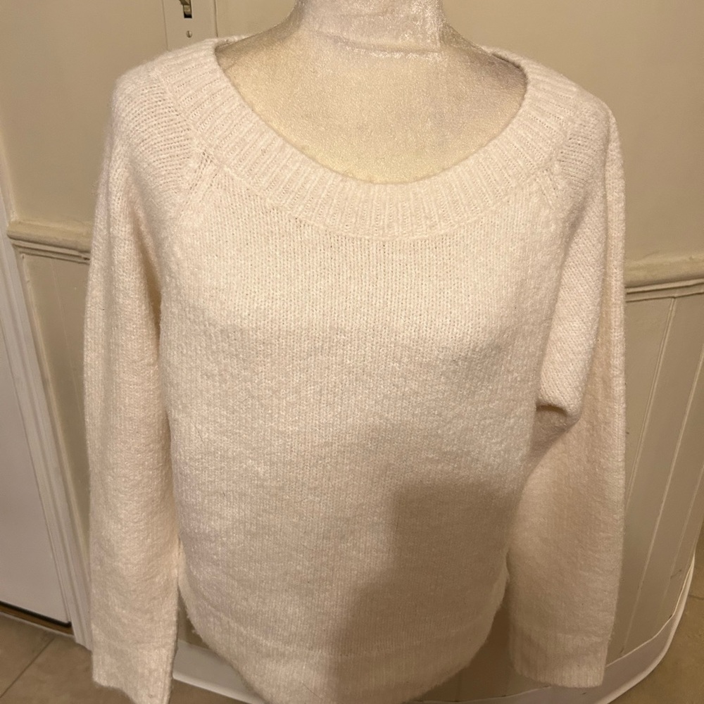 Victoria's Secret Cream Scoop Neck Sweater With Letter “V” On Back/Size Small